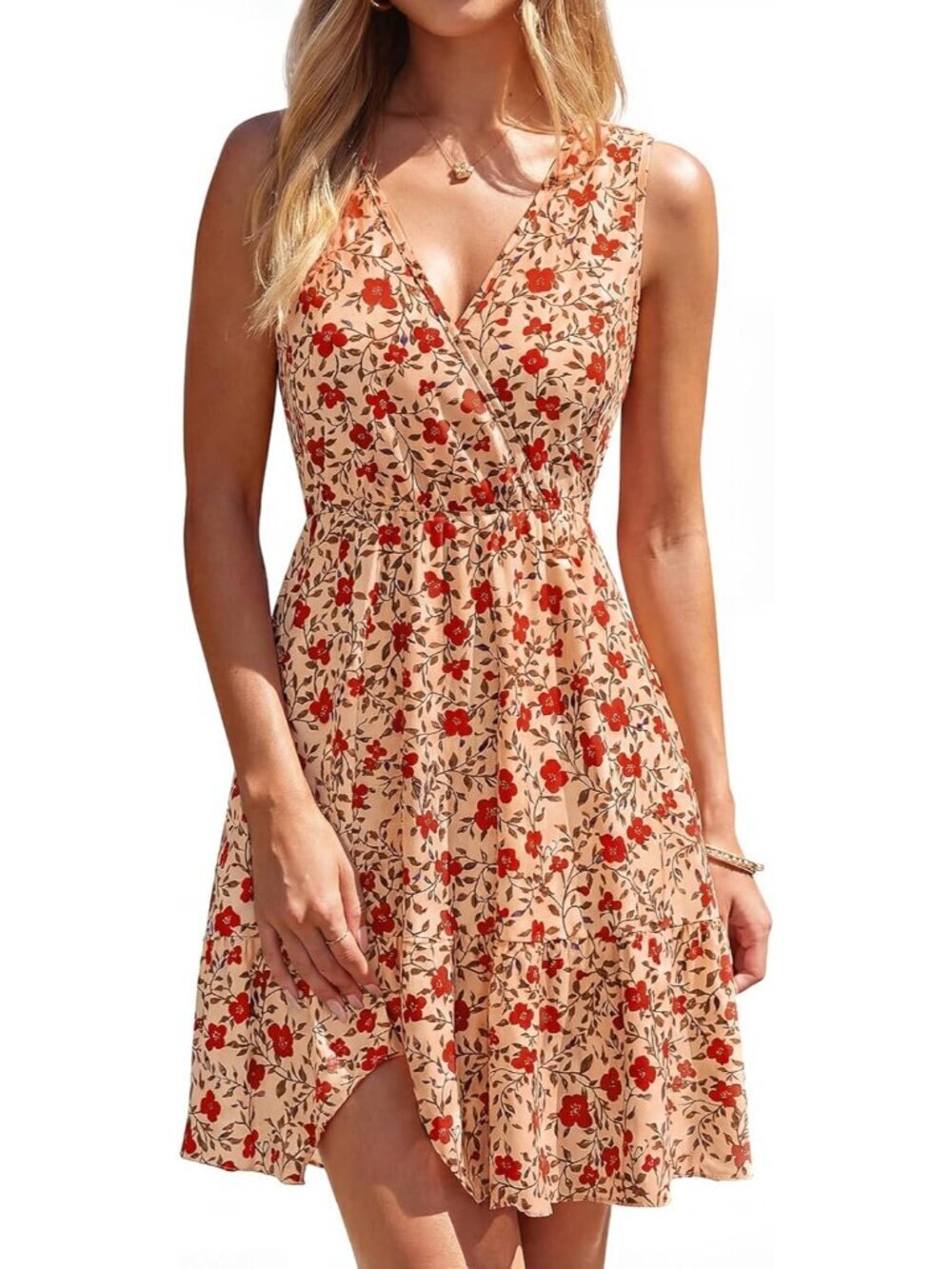 Sundresses for Women 2026 Summer Boho Sleeveless Wrap V Neck Floral Mini Dress B